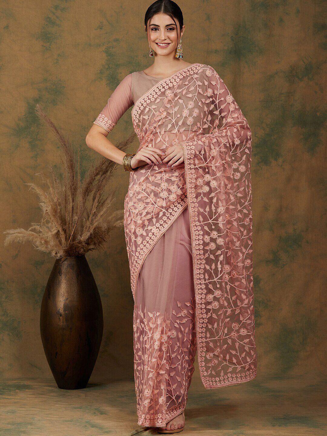 nimayaa floral embroidered net saree