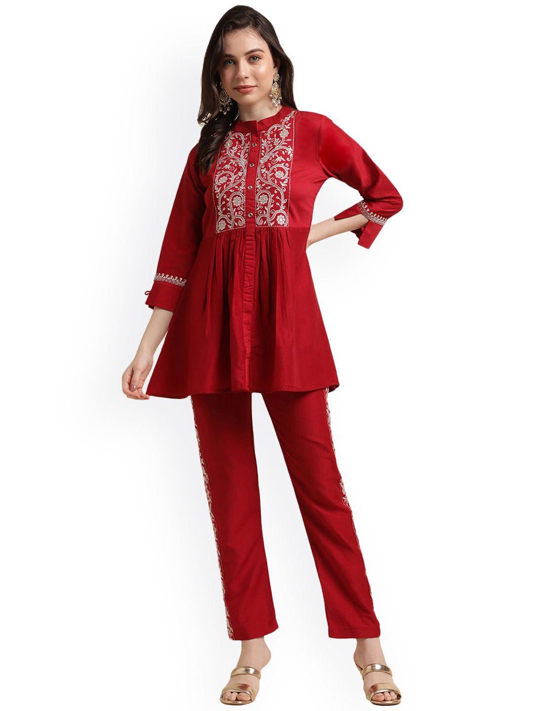 nimayaa floral embroidered peplum top with trouser