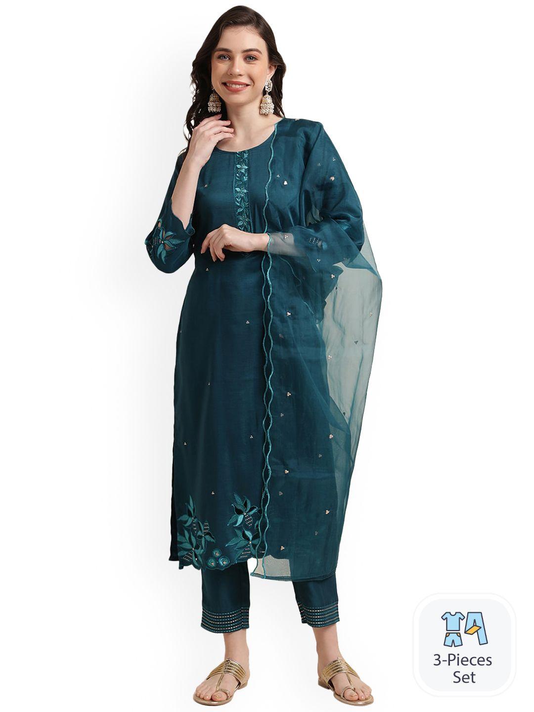 nimayaa floral embroidered sequinned kurta with trousers & dupatta