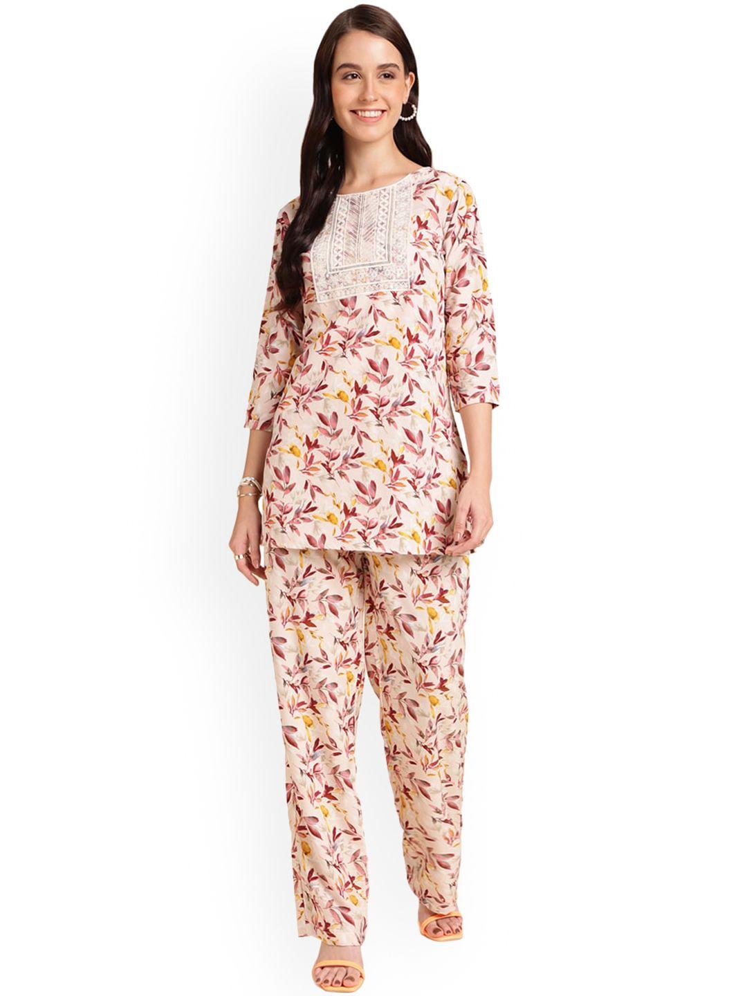nimayaa floral printed crepe tunic with trousers