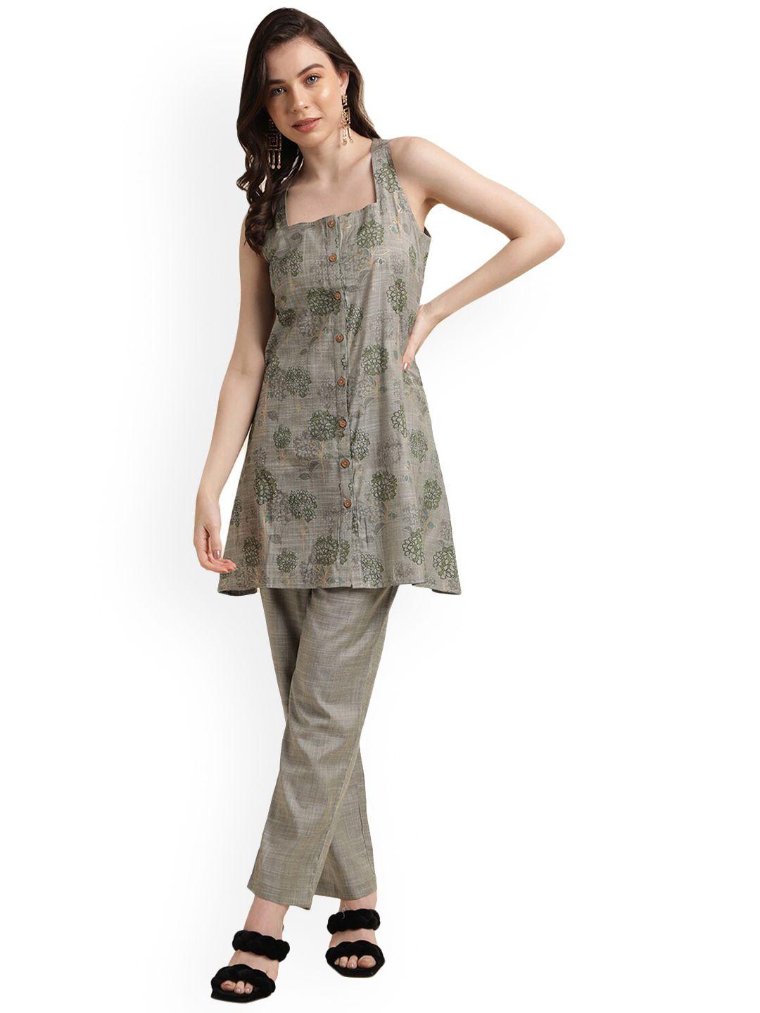 nimayaa floral printed pure cotton straight kurta with trousers