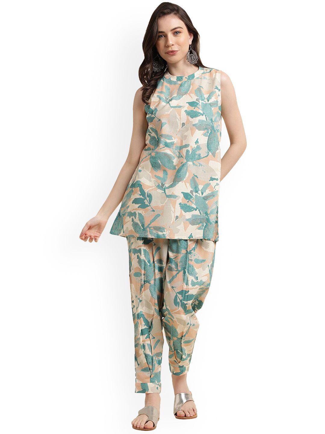 nimayaa floral printed regular pure cotton kurti with harem pants