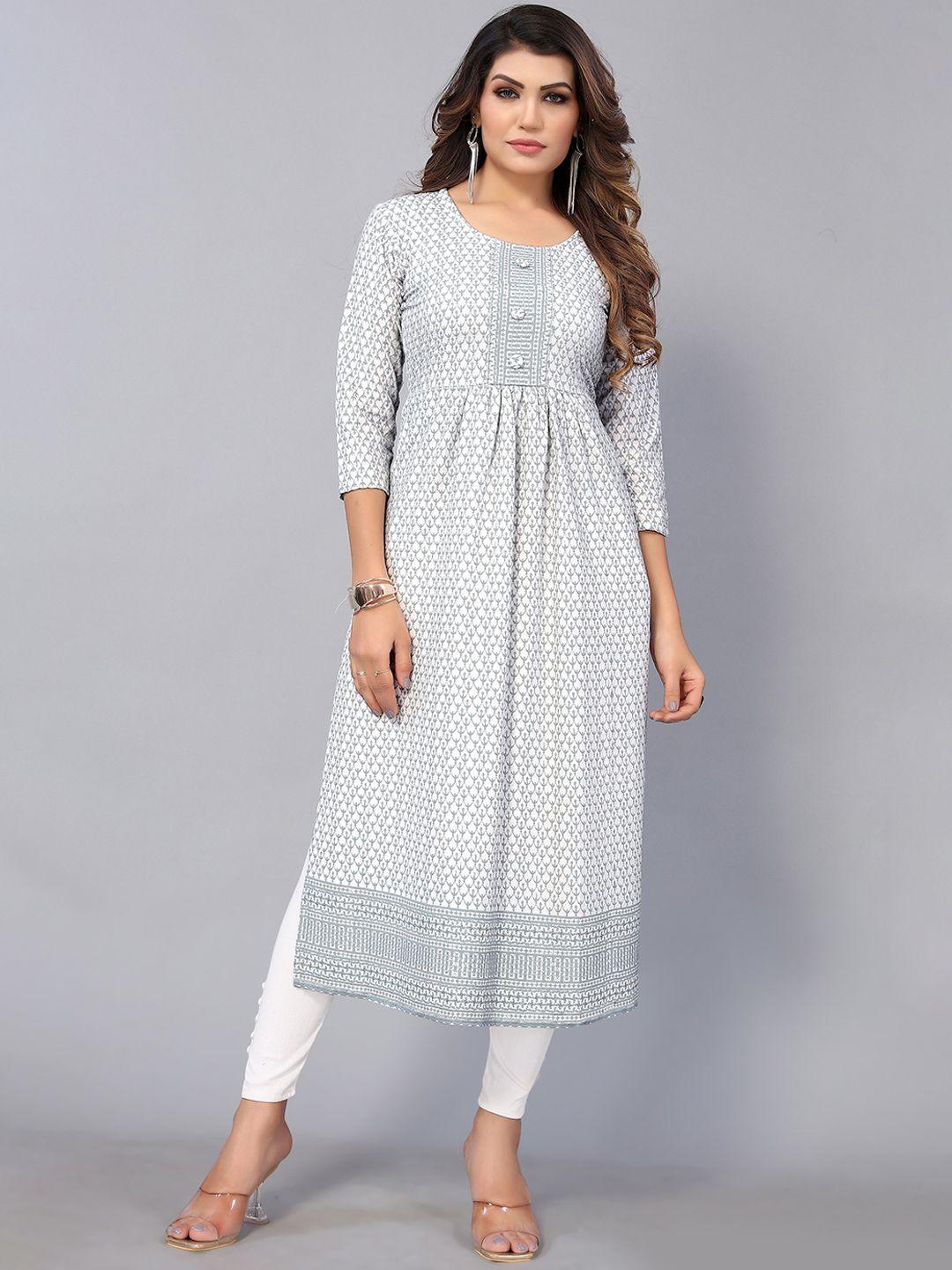 nimayaa floral printed thread work cotton kurta