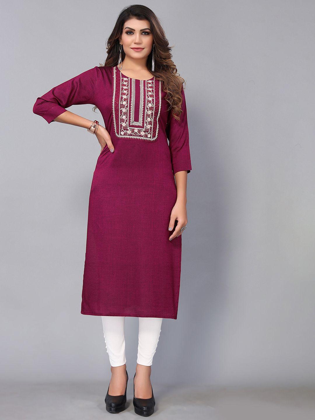 nimayaa floral yoke design thread work cotton kurta