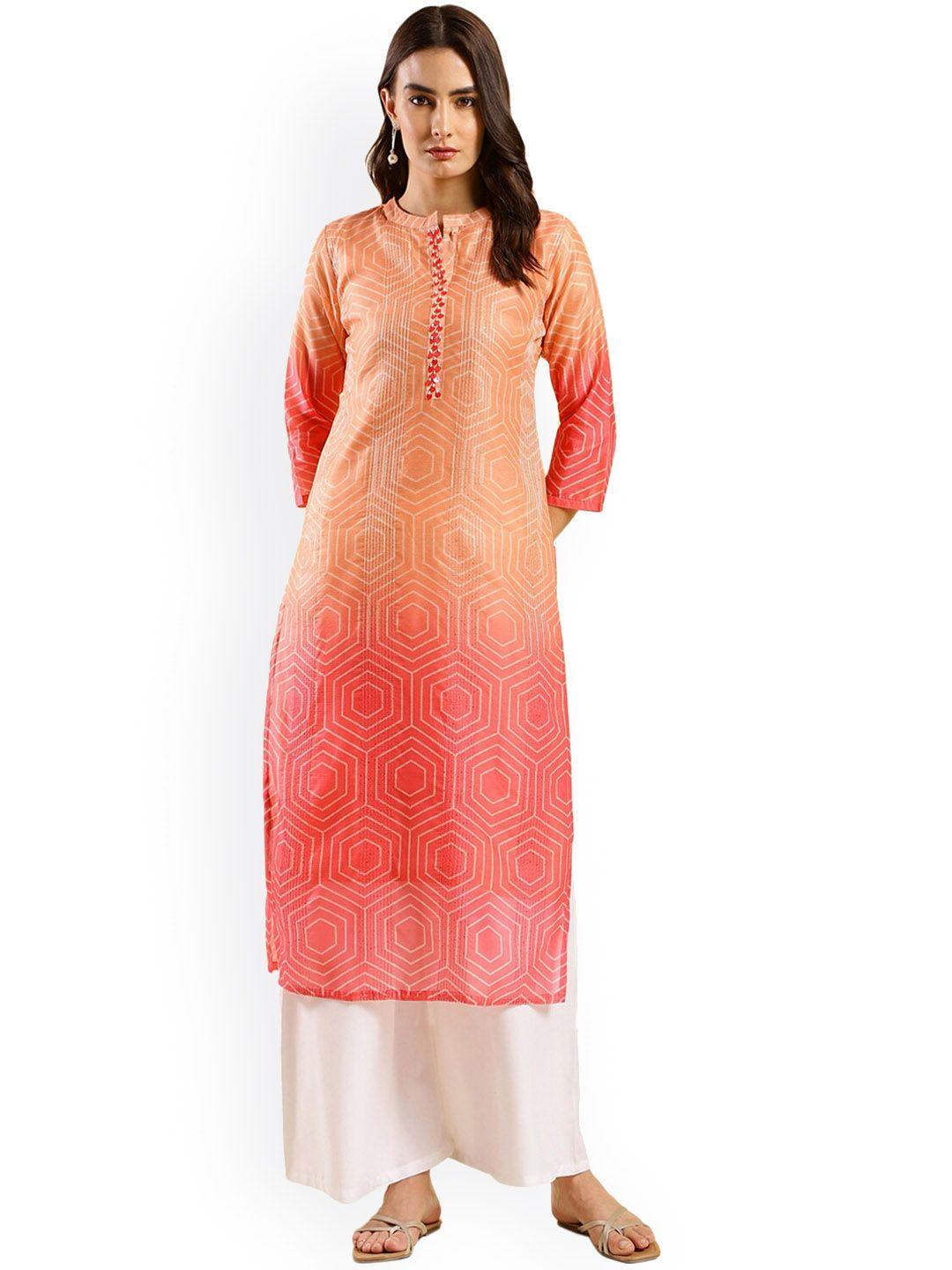 nimayaa geometric printed mandarin collar a-line kurta