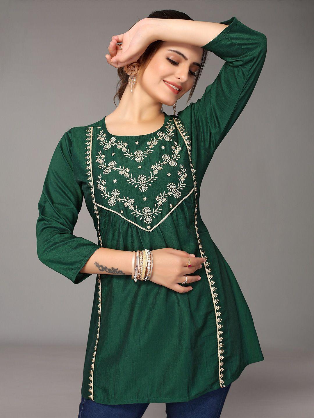nimayaa green embellished indigo longline top