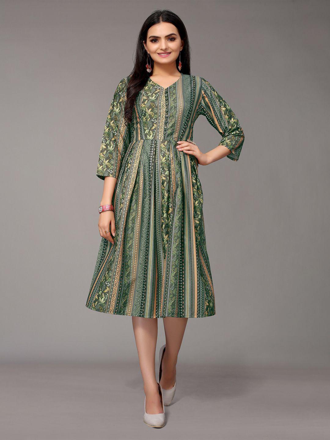 nimayaa green ethnic motifs crepe a-line dress