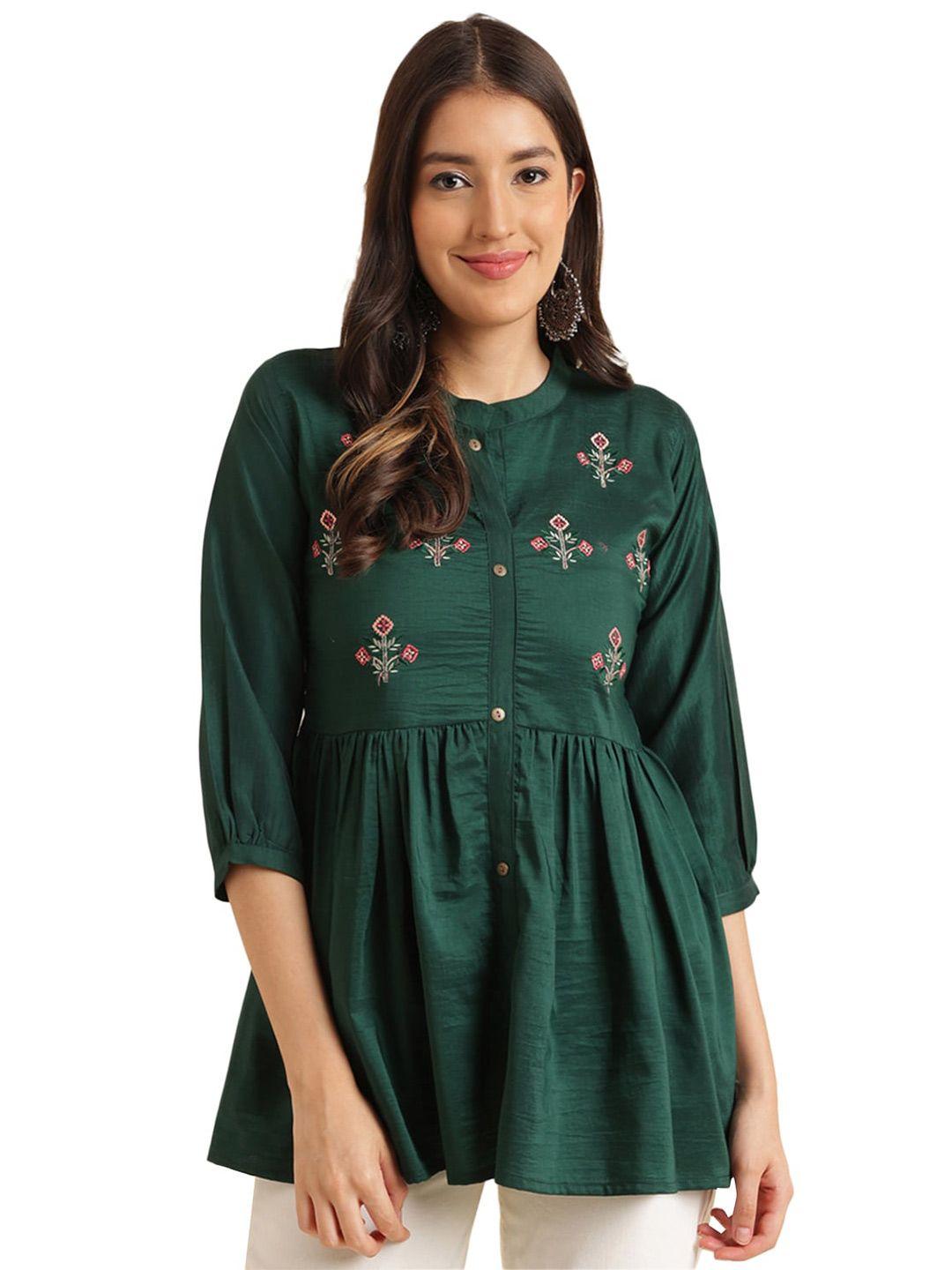 nimayaa green floral embellished top