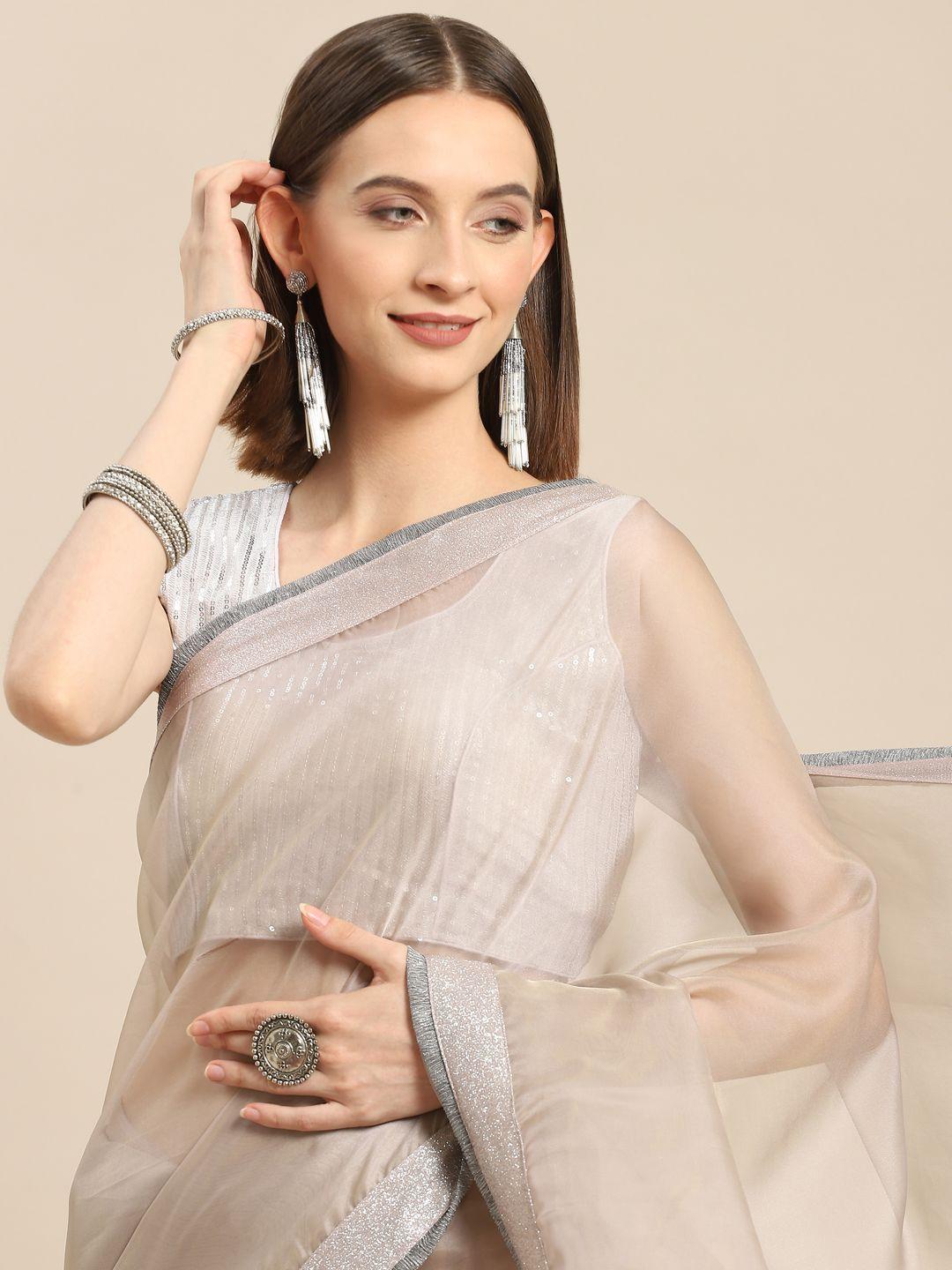 nimayaa grey embellished tissue saree