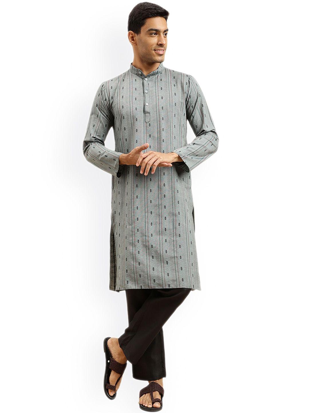 nimayaa mandarin collar ethnic motifs woven design cotton kurta