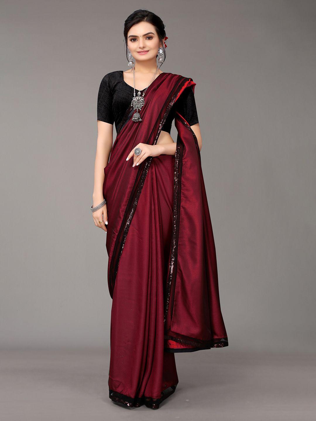 nimayaa maroon & black sequined saree