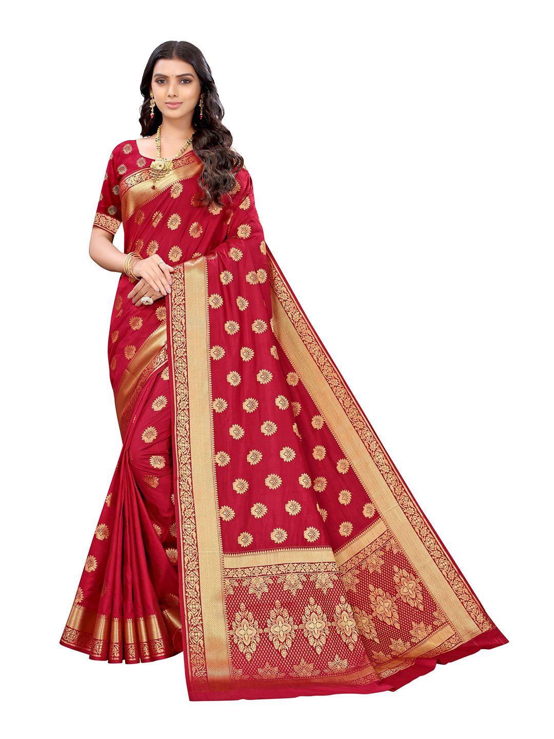 nimayaa maroon & gold-coloured ethnic motifs zari silk blend mangalagiri saree