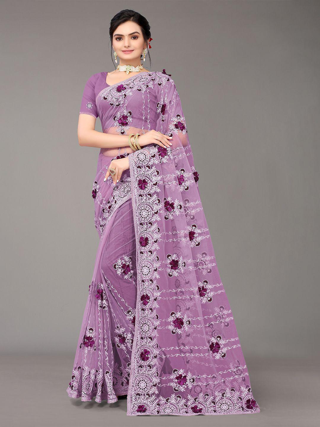 nimayaa mauve & purple floral embroidered net heavy work saree