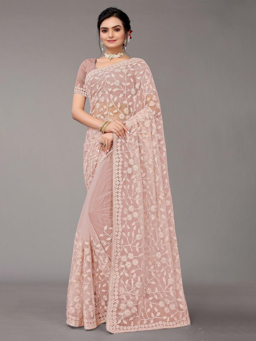 nimayaa mauve floral embroidered net saree