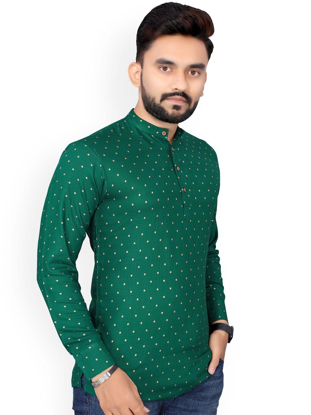 nimayaa men green geometric printed kurta