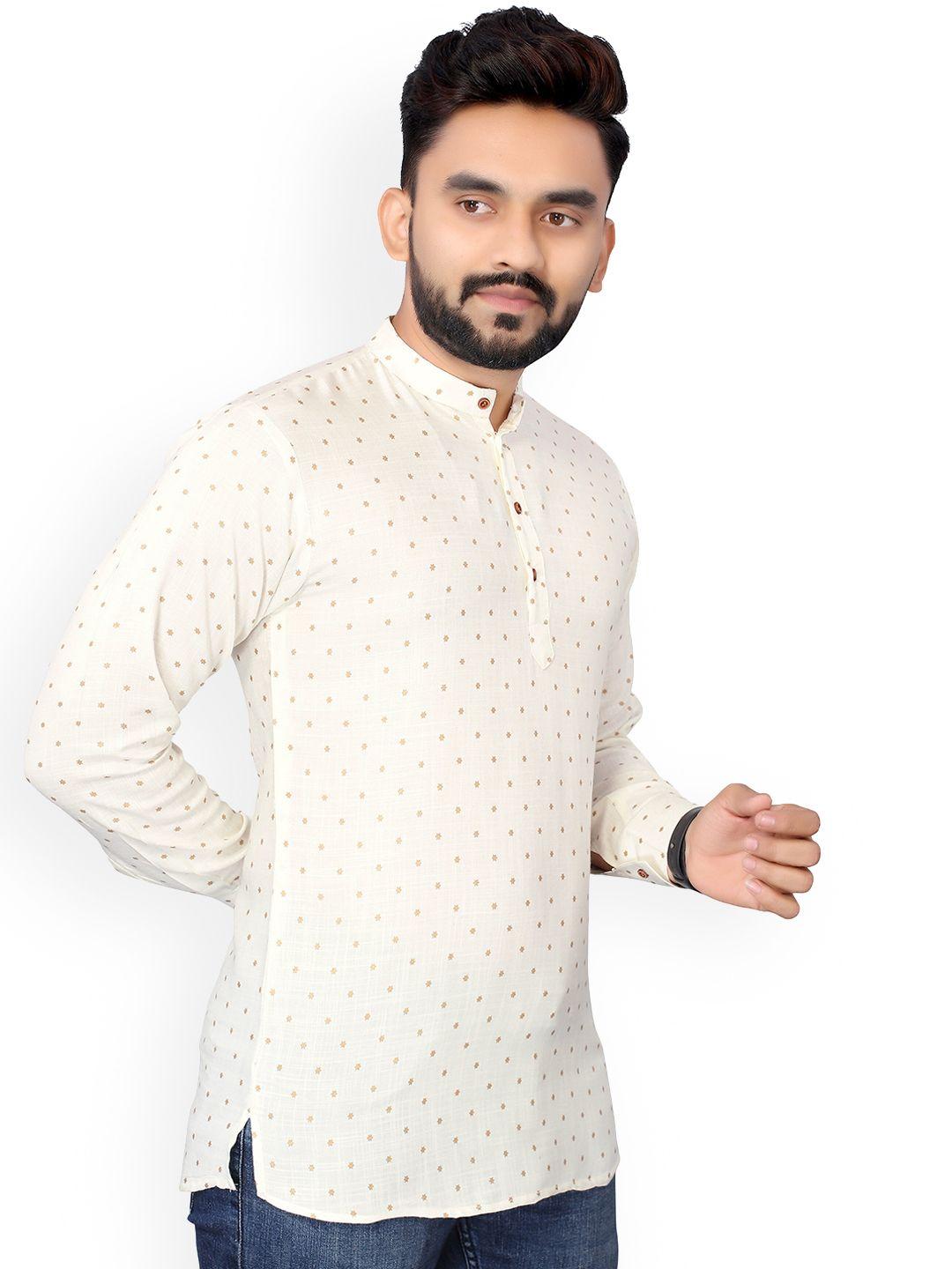 nimayaa men off white geometric kurta