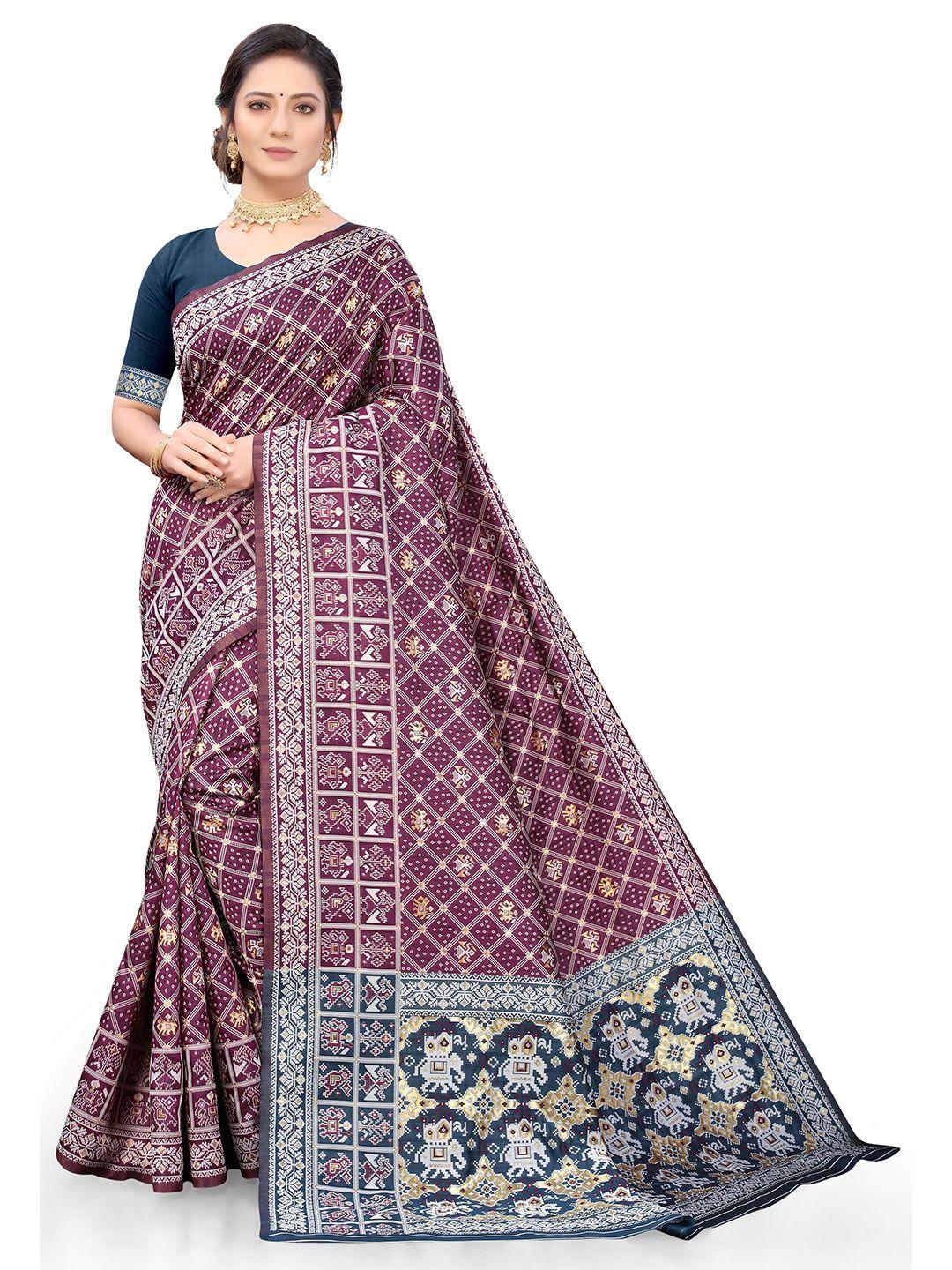 nimayaa purple & gold-toned women  woven design zari organza banarasi saree