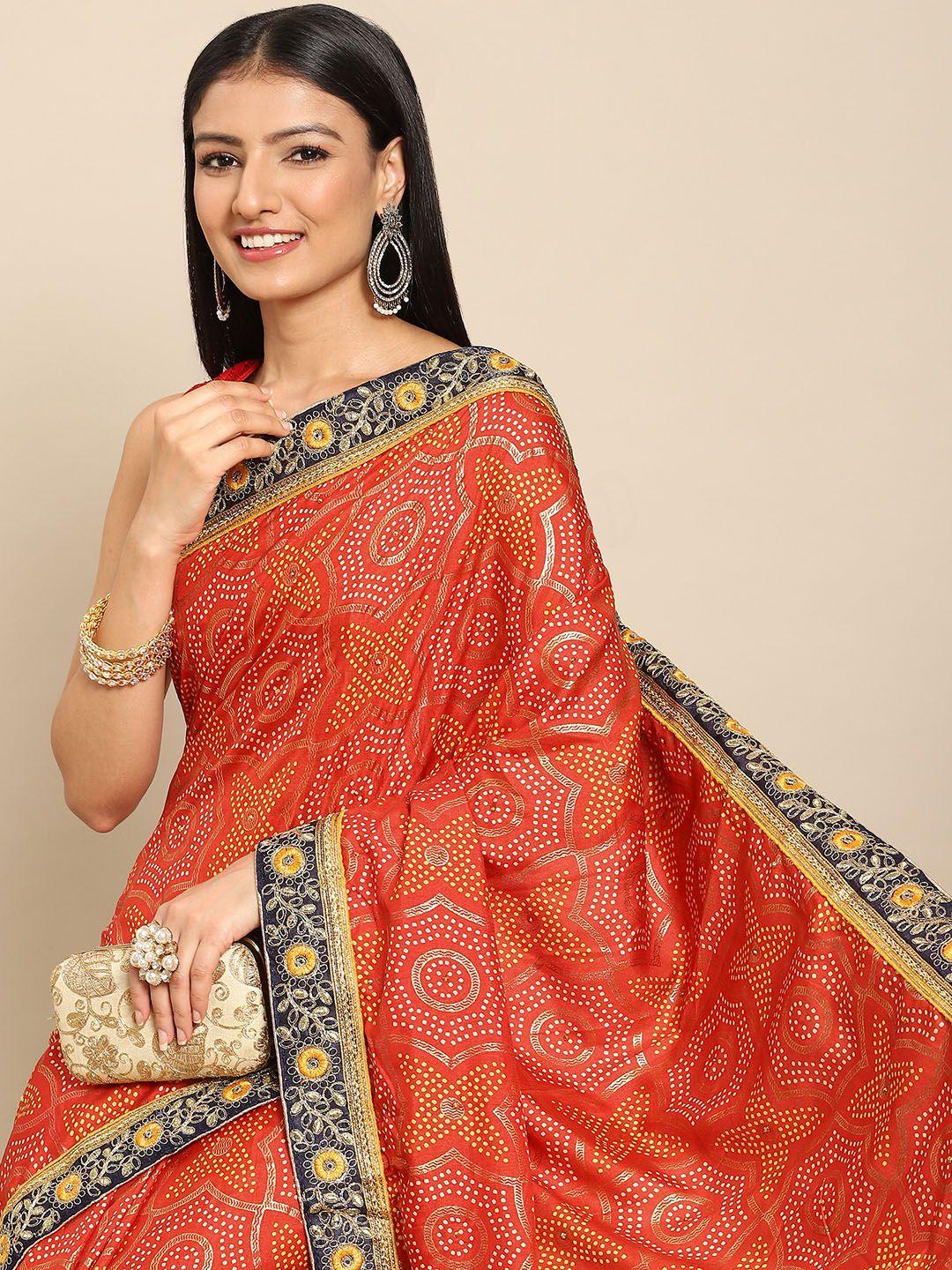 nimayaa red & yellow bandhani print saree