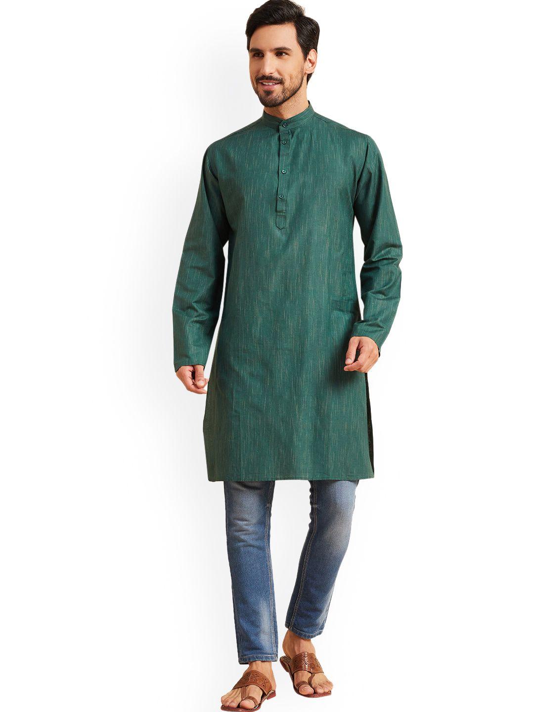 nimayaa striped band collar cotton straight kurta