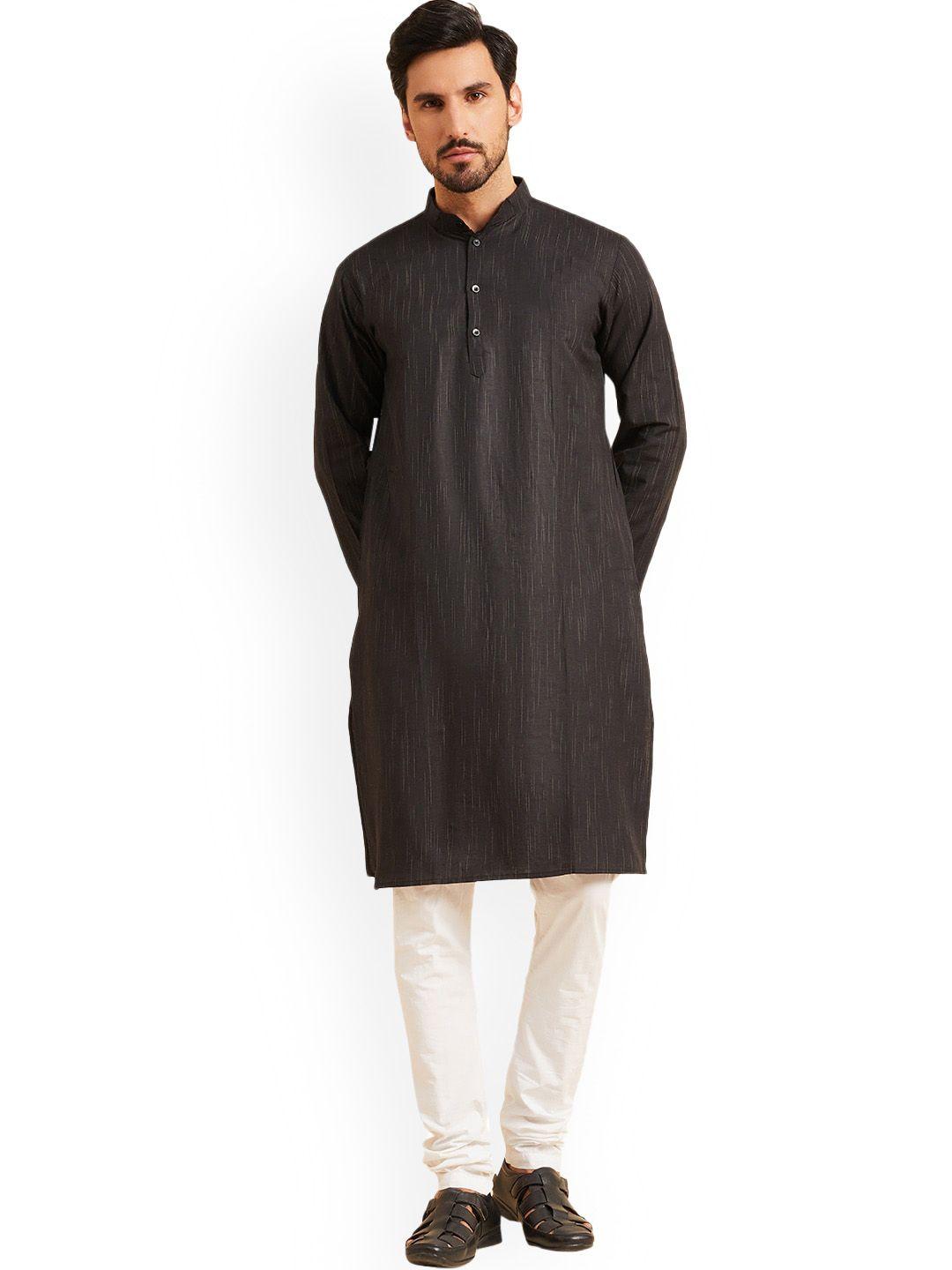 nimayaa striped mandarin collar cotton straight kurta