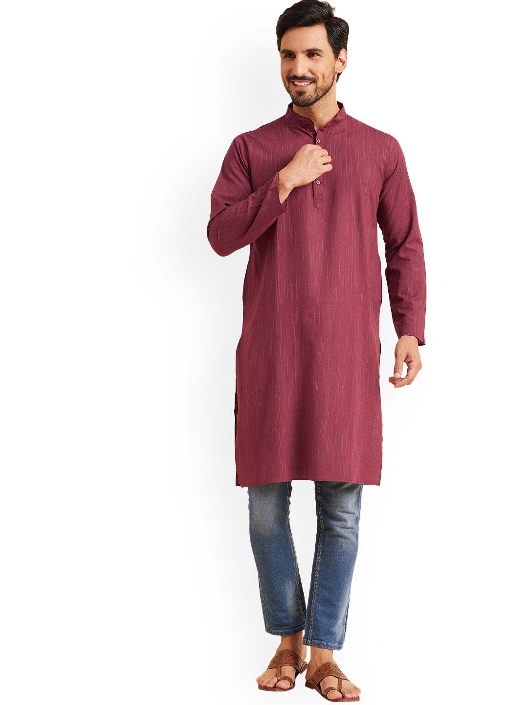 nimayaa striped mandarin collar cotton straight kurta