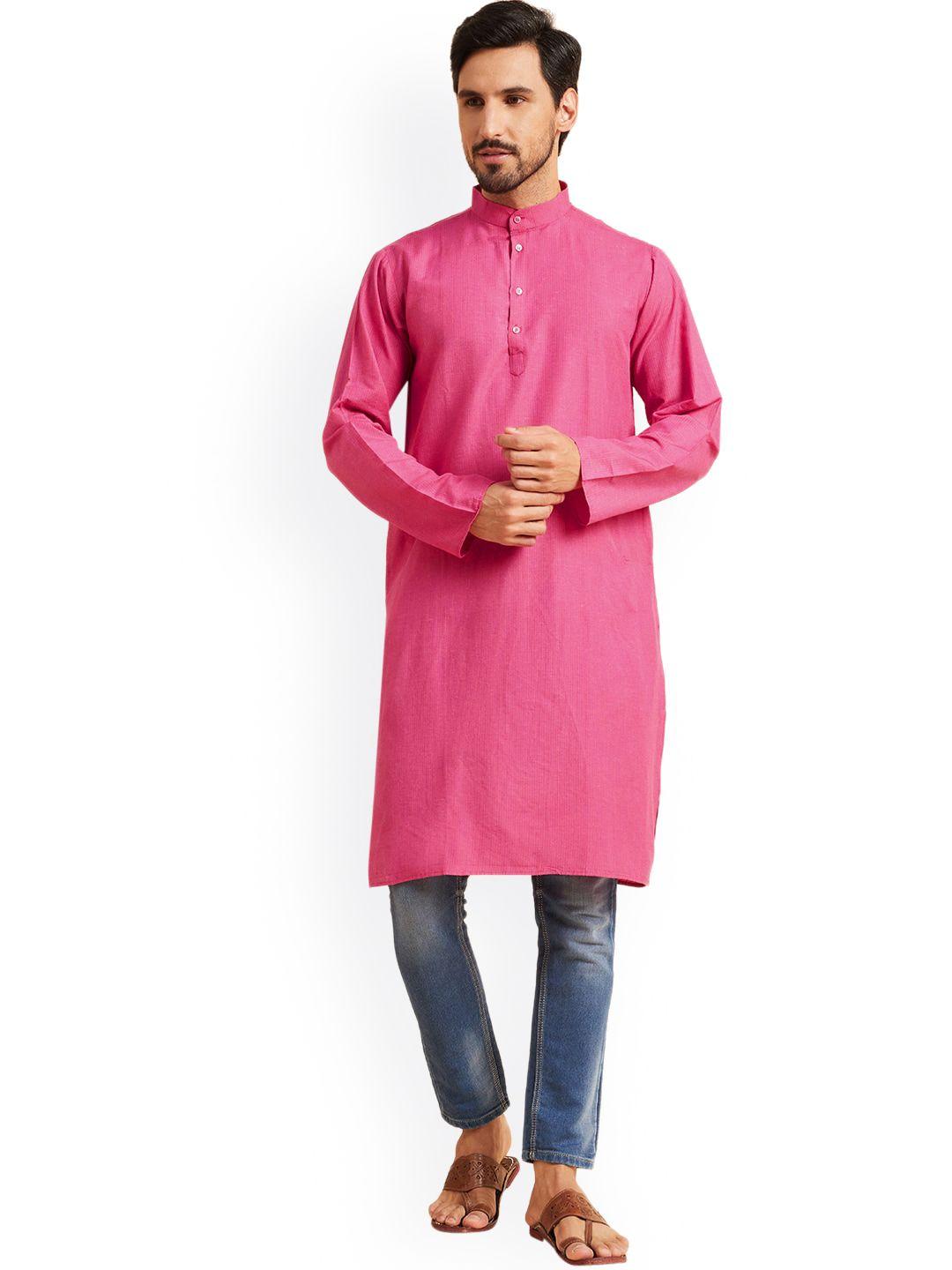 nimayaa striped mandarin collar cotton straight kurta