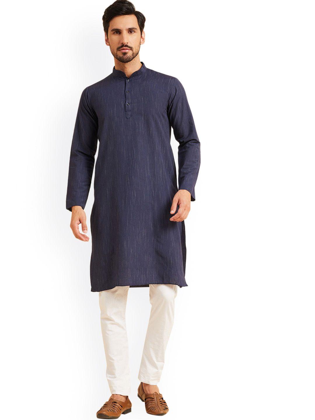 nimayaa striped mandarin collar cotton straight kurta