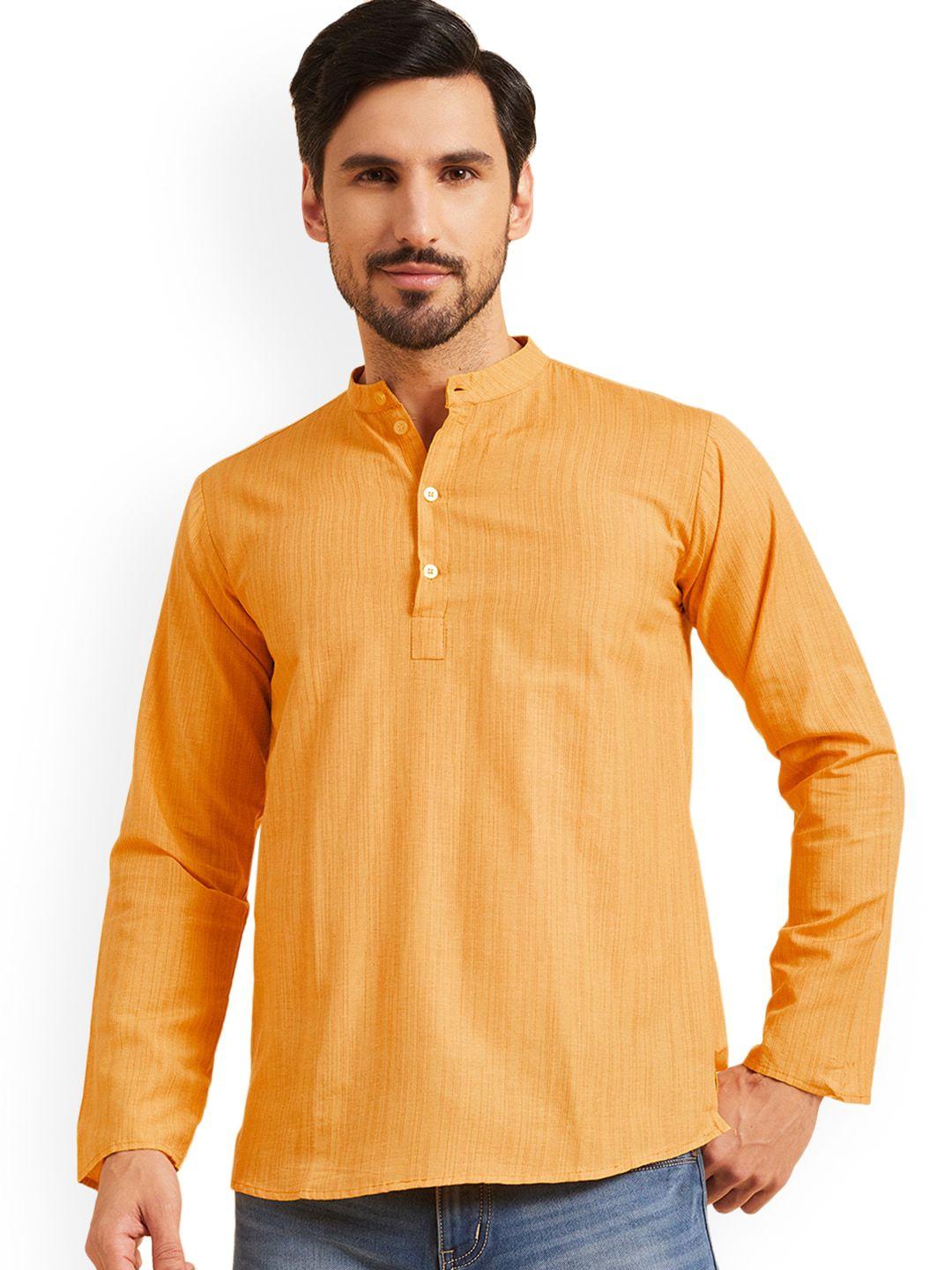 nimayaa striped mandarin collar cotton straight short kurta