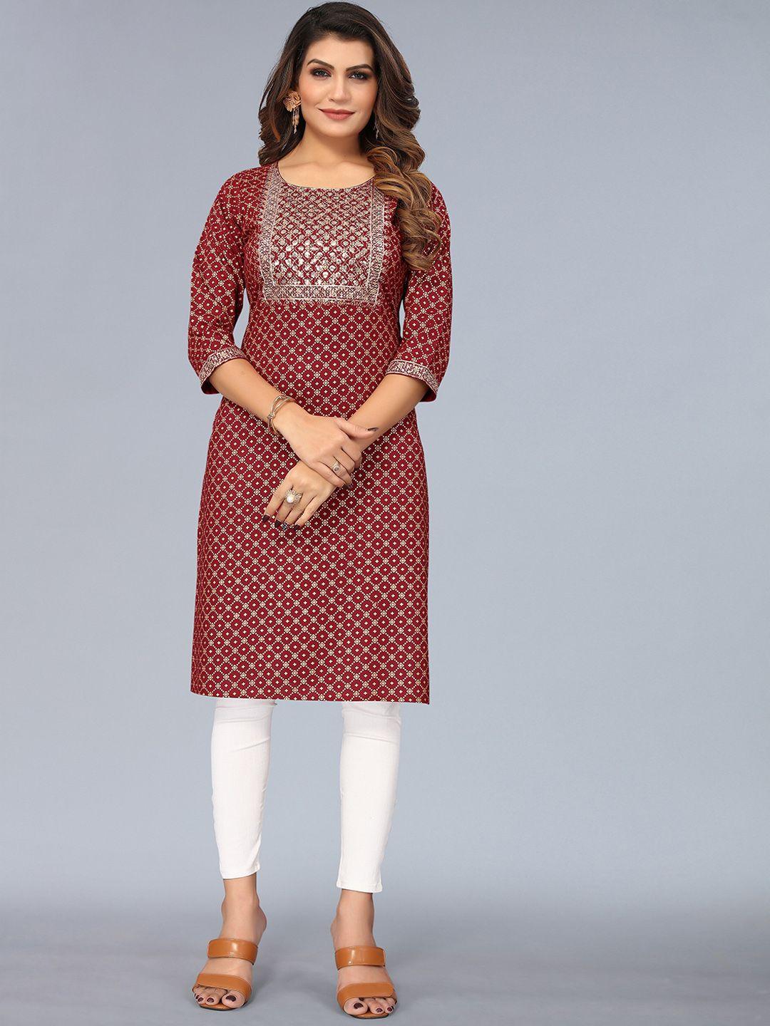 nimayaa women maroon floral embroidered kurta