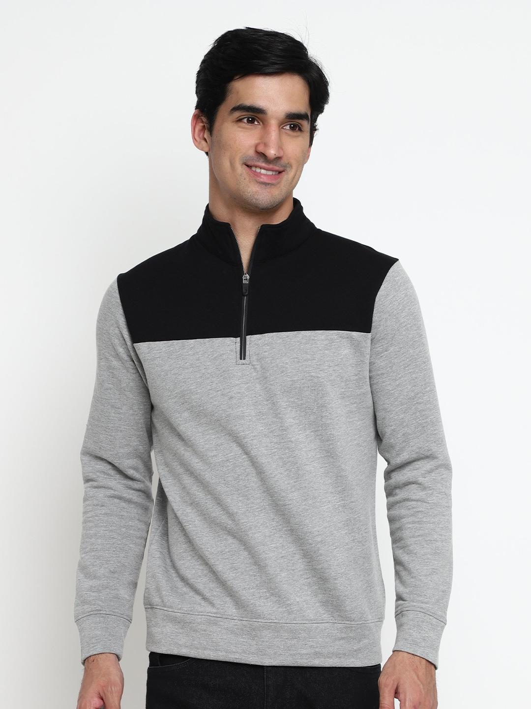 nimble colourblocked mock collar cotton pullover sweatshirt