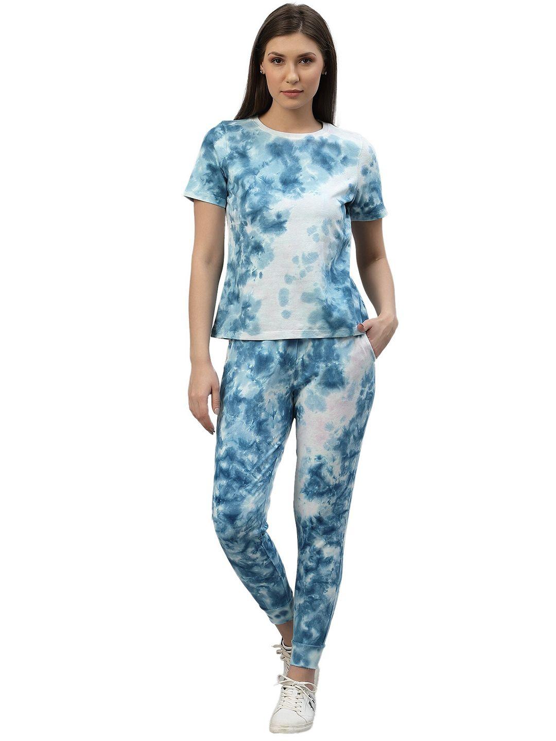 nimble women blue tie & dye printed t-shirt