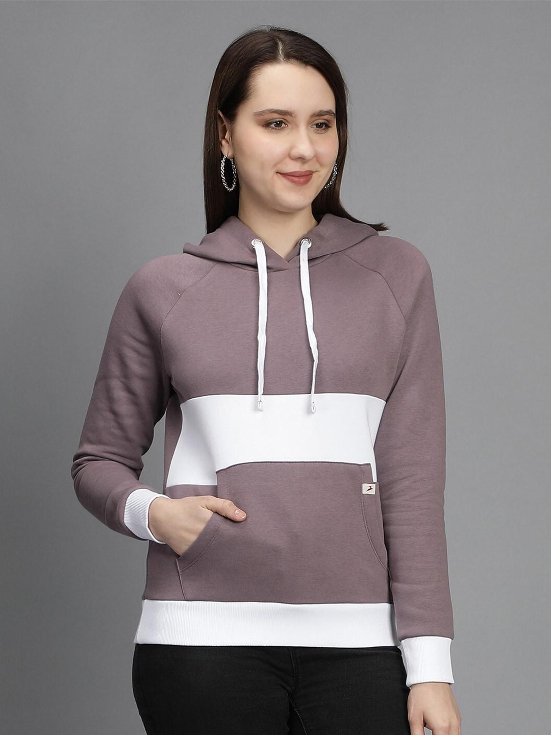 nimble women cotton colourblocked hooded sweatshirt
