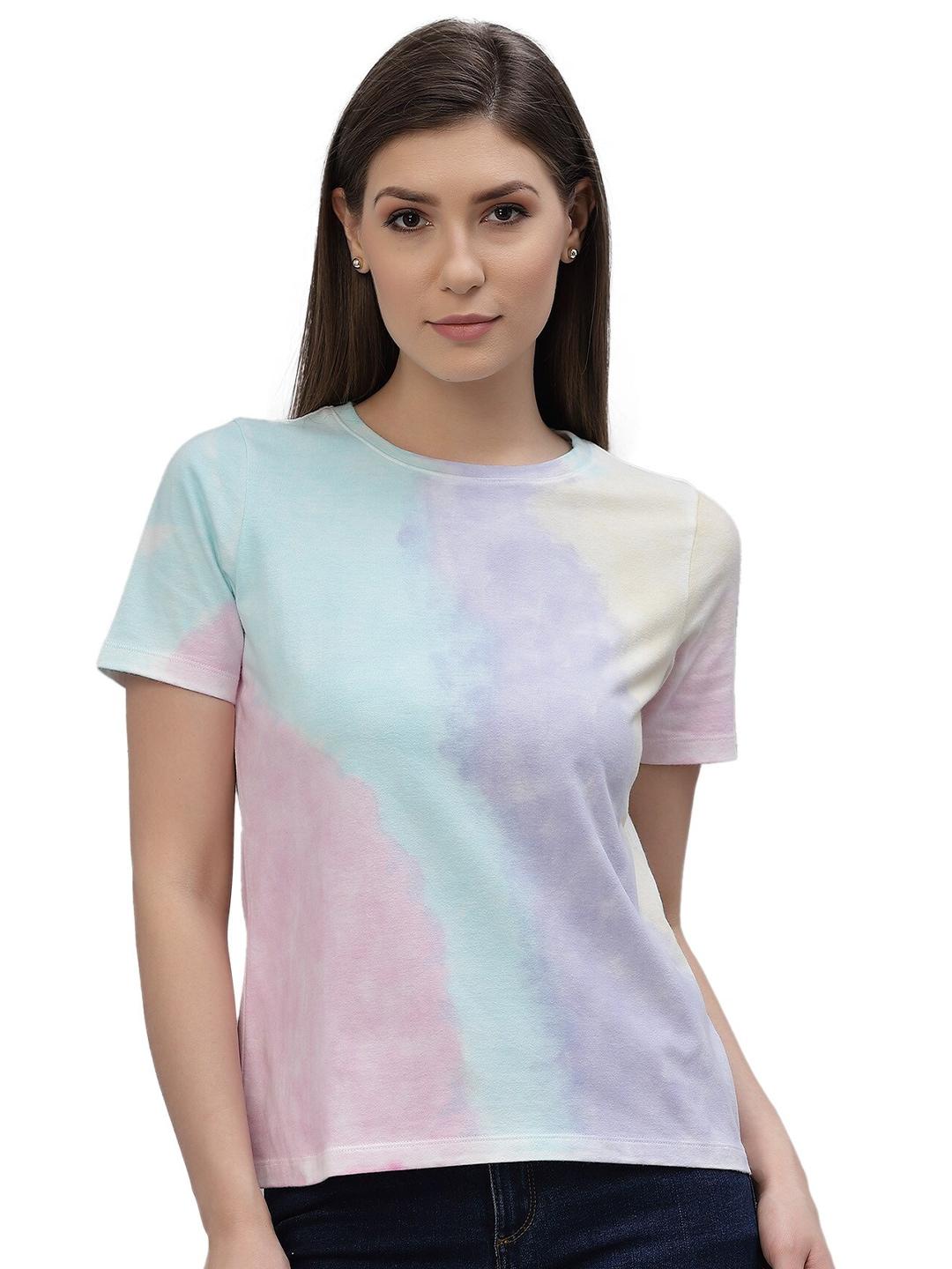 nimble women multicoloured tie & dye printed t-shirt