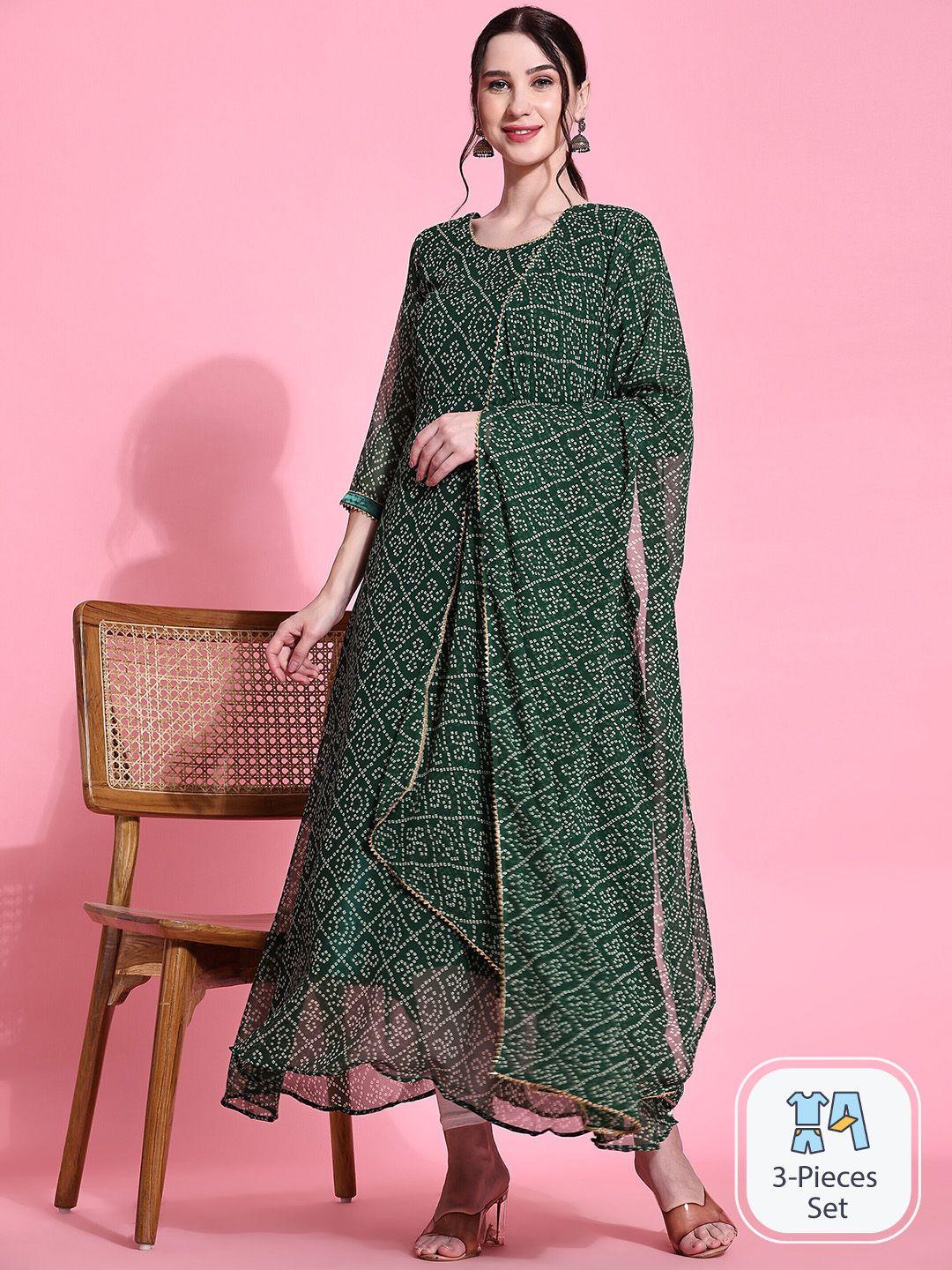 nimidiya bandhani printed gotta patti kurta with leggings & dupatta