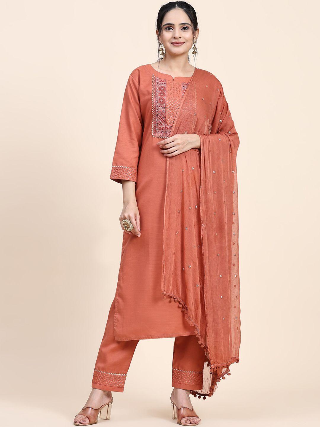 nimidiya ethnic motifs embroidered regular thread work pure cotton kurta with trousers