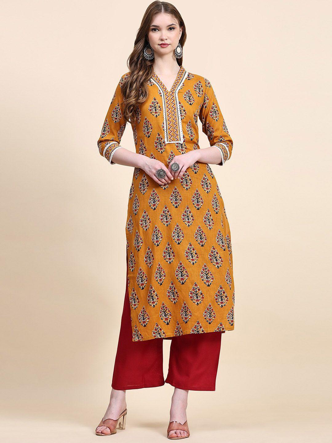 nimidiya ethnic motifs printed pure cotton kurta with trousers