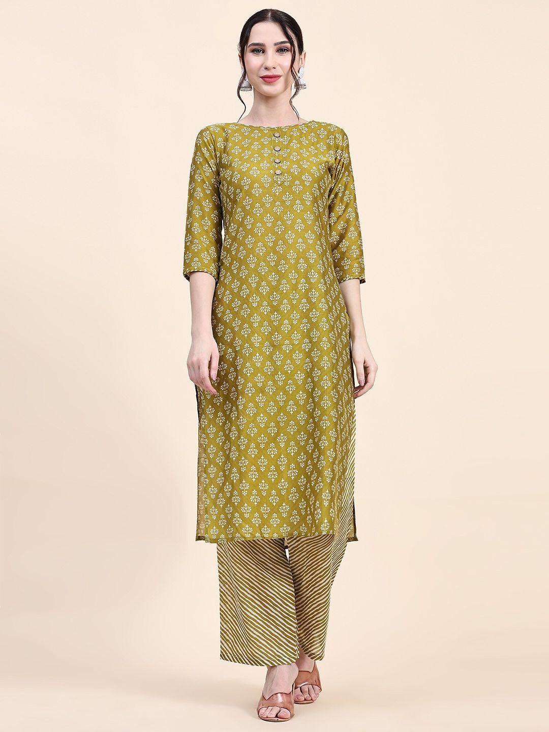 nimidiya ethnic motifs printed regular pure cotton kurta with trousers