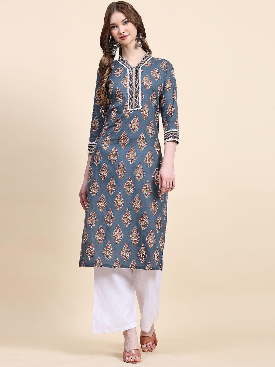 nimidiya ethnic motifs printed regular pure cotton kurta with trousers