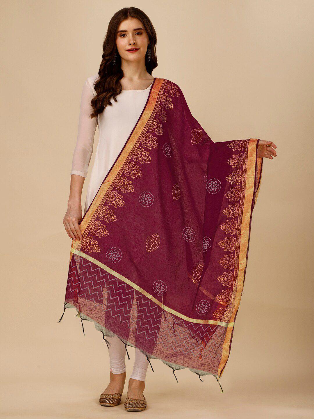 nimidiya ethnic motifs printed zari boarder cotton dupatta