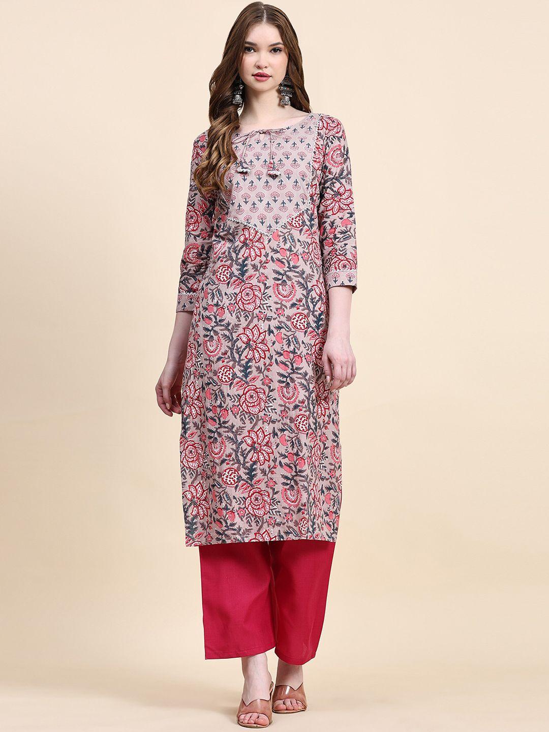 nimidiya floral printed regular pure cotton kurta with palazzos