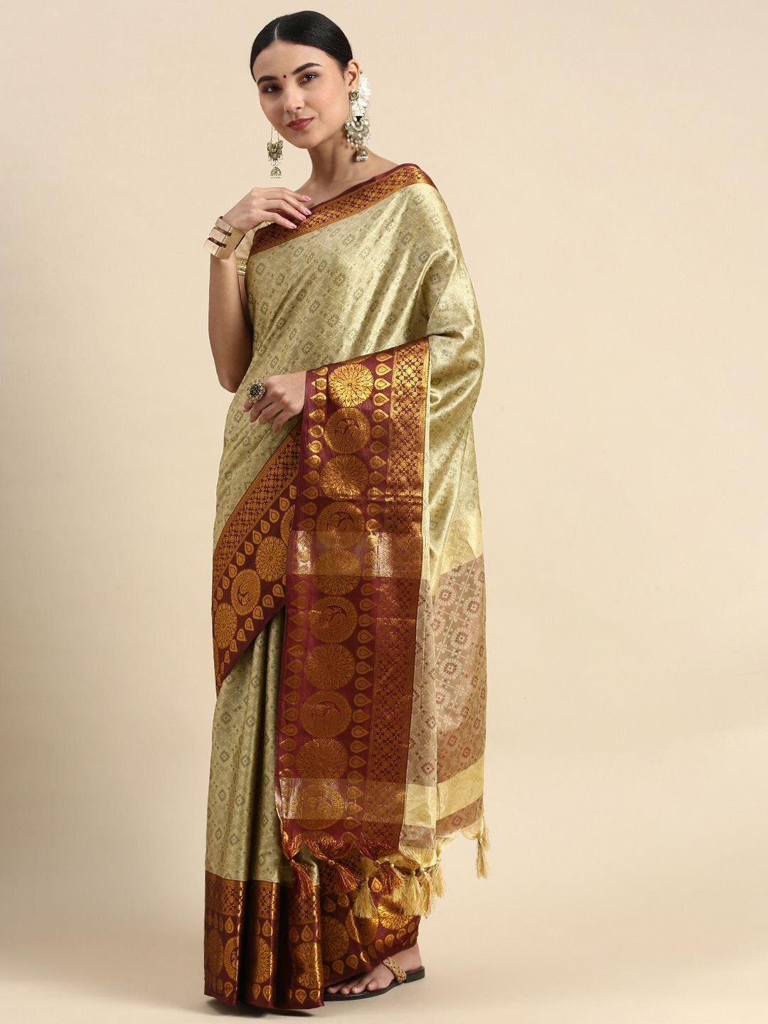 nimidiya floral woven design zari silk cotton saree