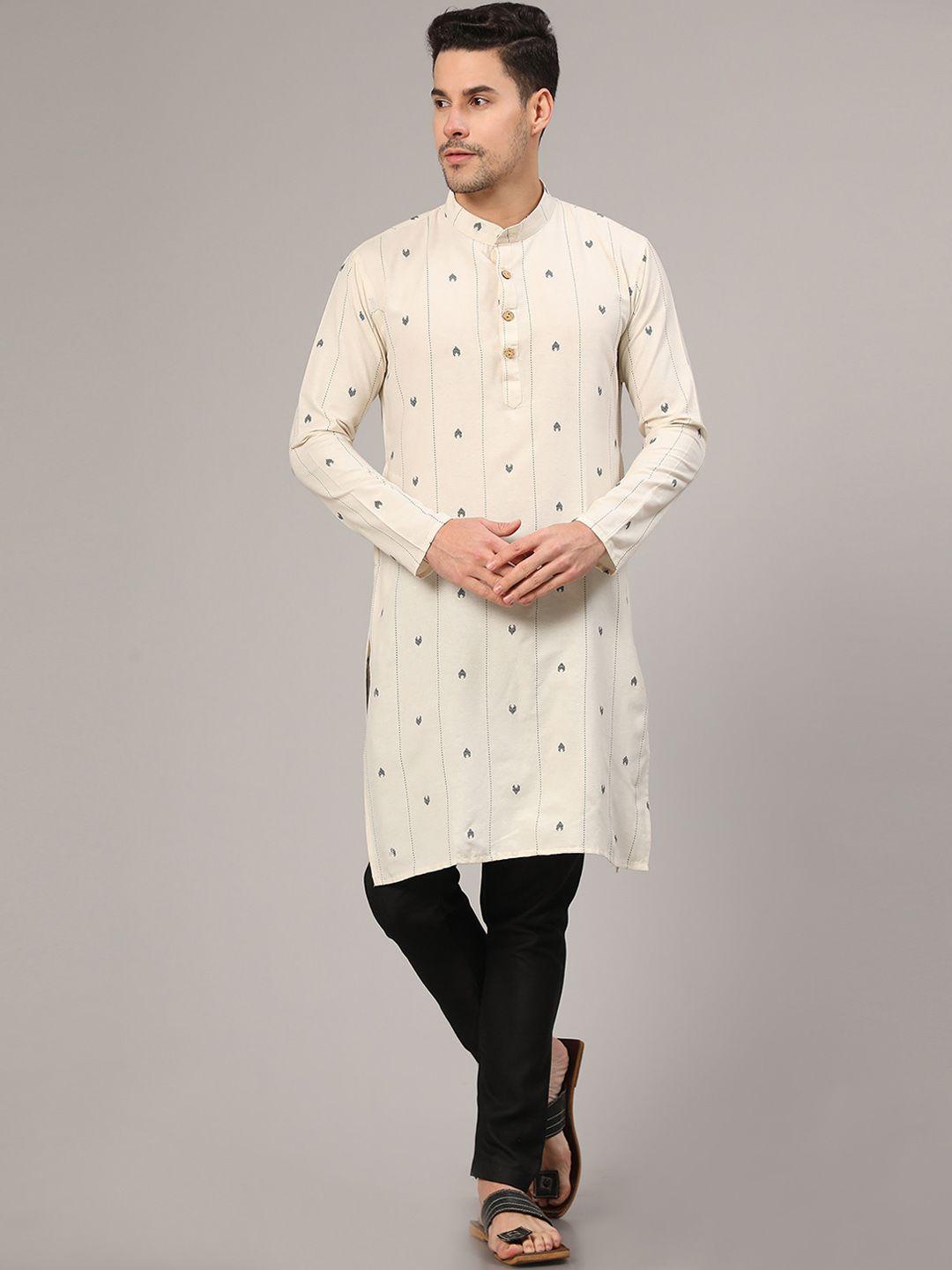 nimidiya men white striped regular pure cotton kurta with pyjamas