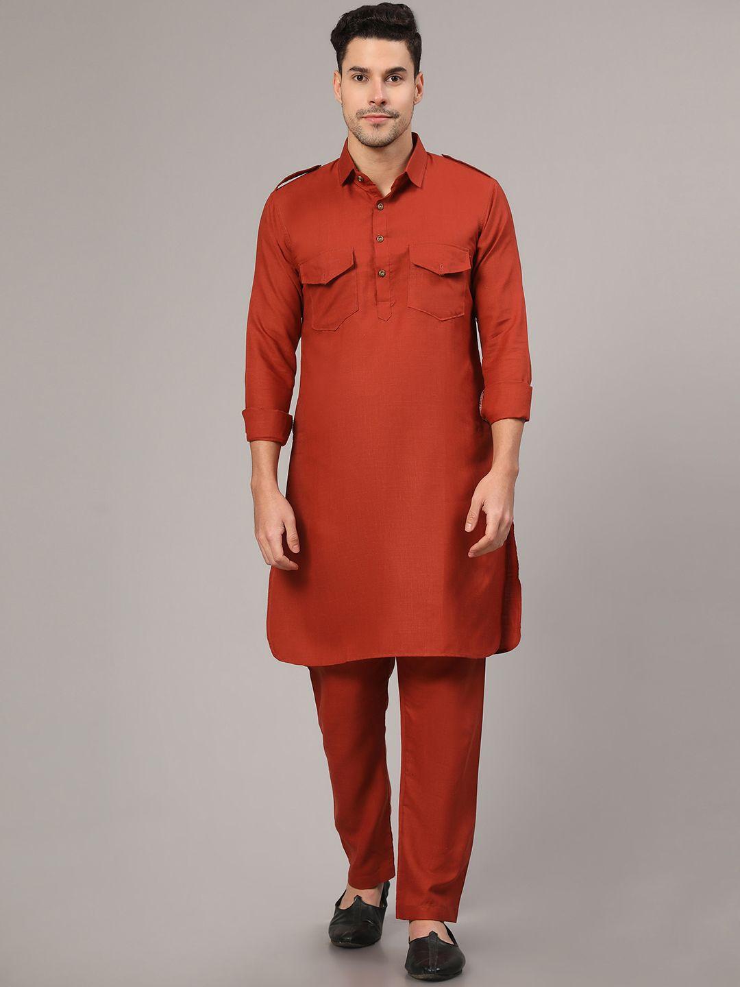 nimidiya shirt collar regular pure cotton pathani kurta with pyjamas