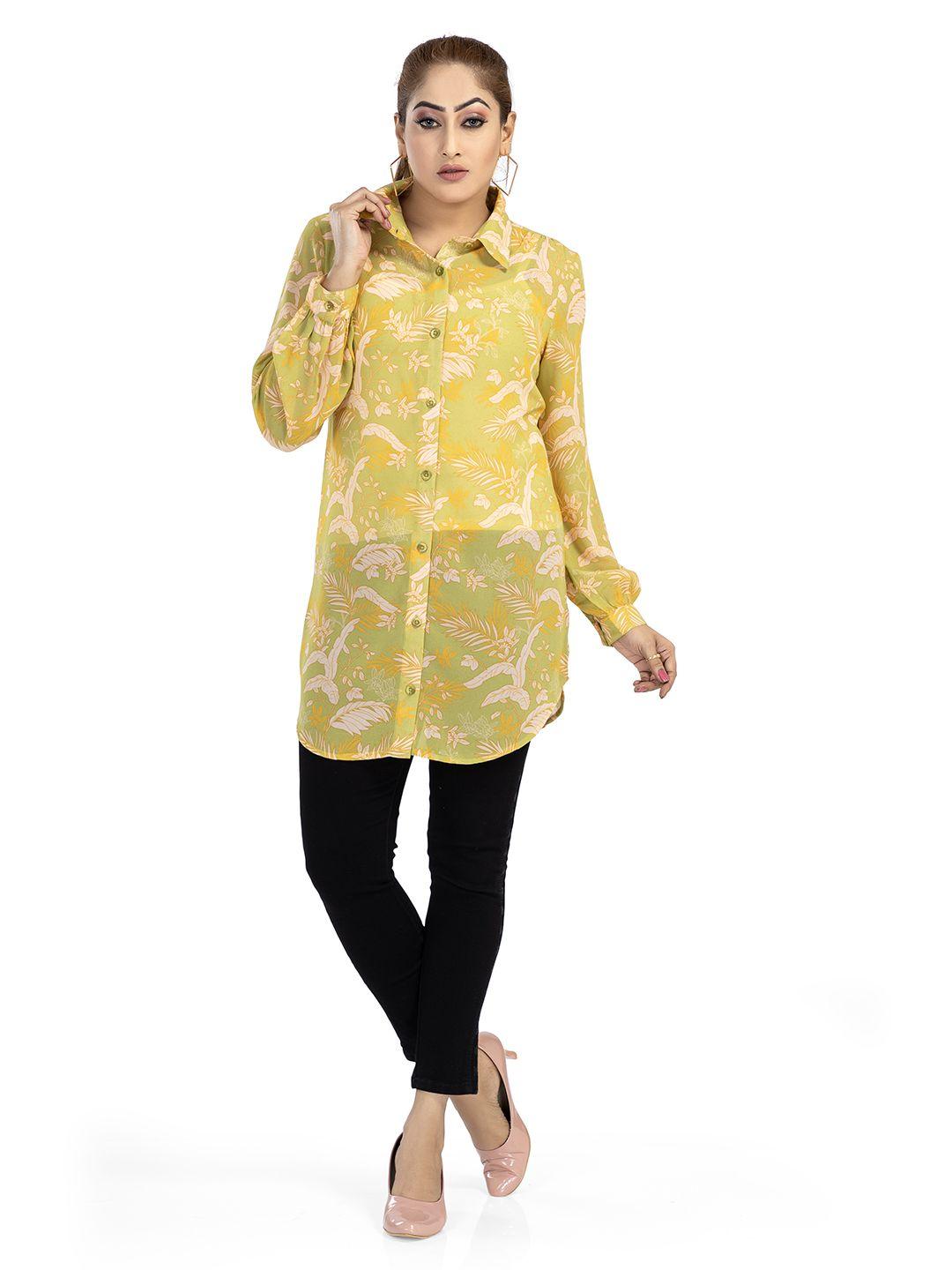 nino bambino comfort floral printed semi sheer longline casual shirt