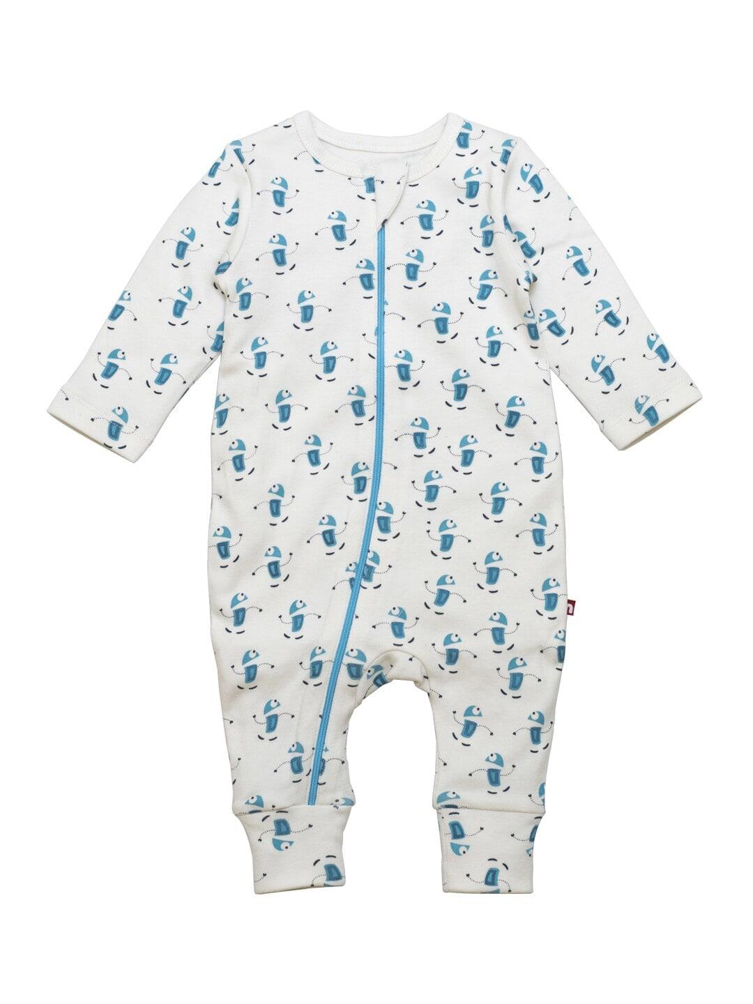 nino bambino infant kids cream-coloured & blue printed  organic cotton sustainable rompers