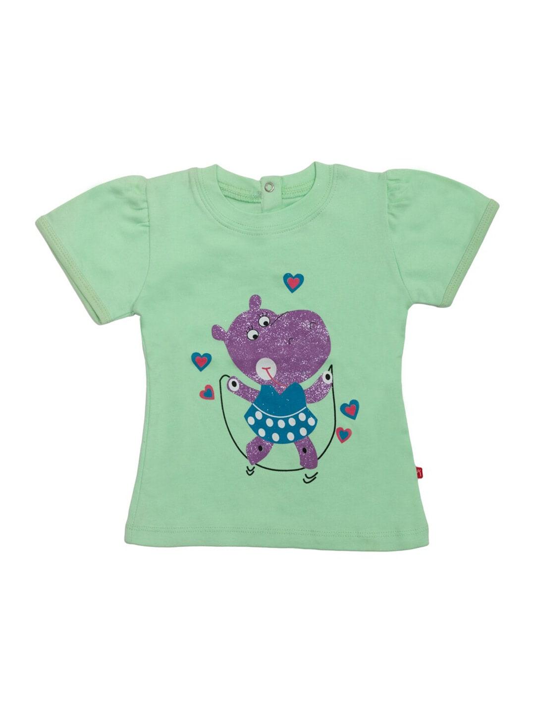 nino bambino kids green & purple printed puff sleeves pure organic cotton t-shirt