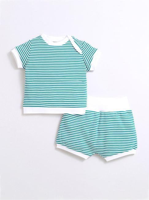 nino bambino kids teal & white striped top with shorts