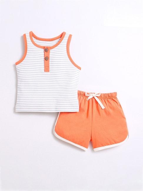 nino bambino kids white & orange striped tank top with shorts