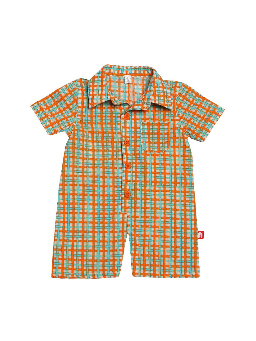 nino bambino boys orange & blue checked rompers