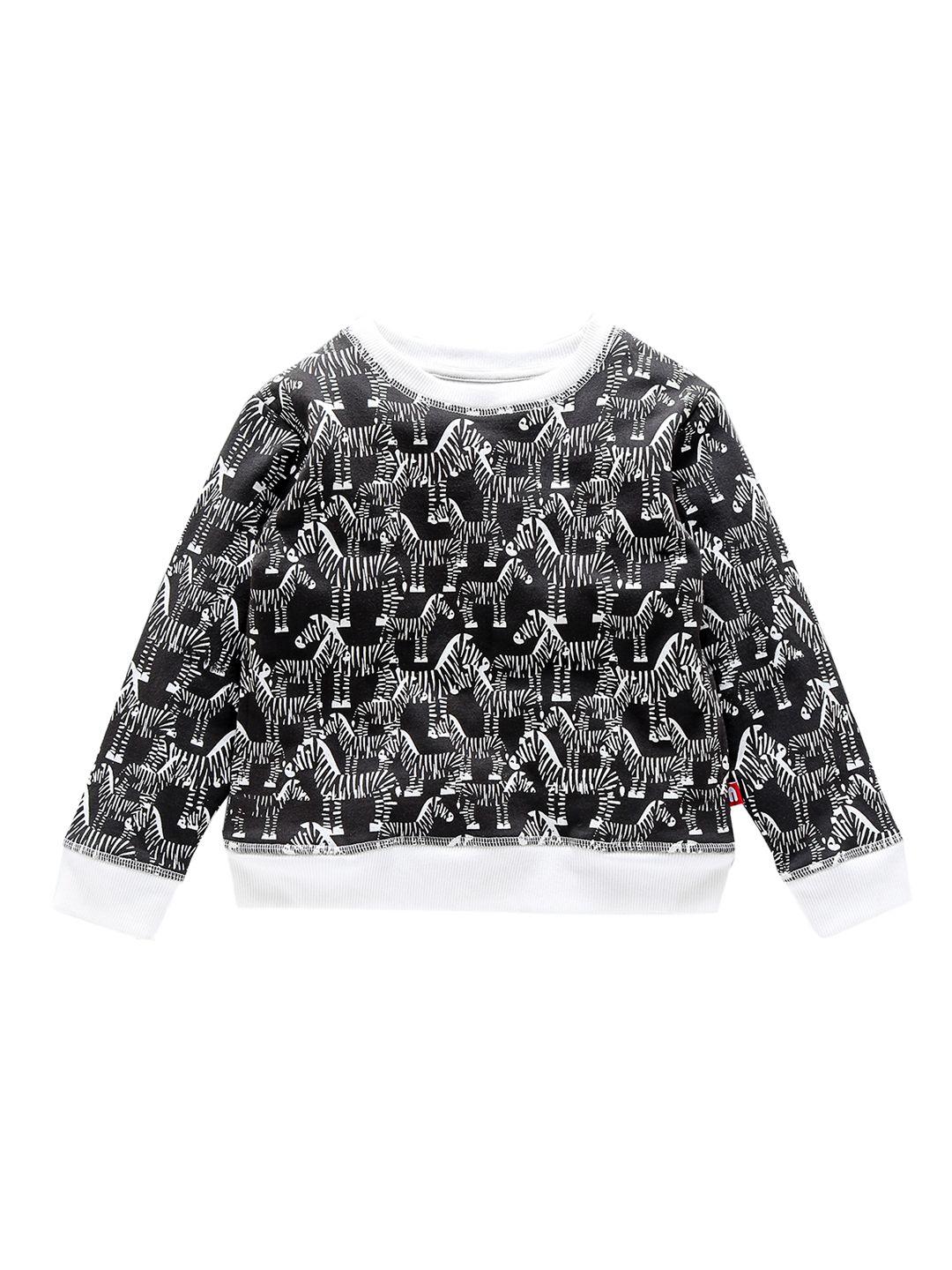 nino bambino boys organic cotton black & white printed sweatshirt